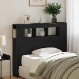 VidaXL Tăblie pat cu depozitare/LED-uri stejar negru 120x18,5x103,5 cm