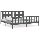 Cumpara ieftin Cadru pat cu tablie 200x200 cm, gri, lemn masiv