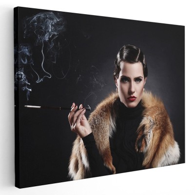 Tablou portret femeie cu tigara stil anii 20 Tablou canvas pe panza CU RAMA 60x80 cm foto