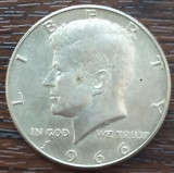 (A58) MONEDA DIN ARGINT SUA - HALF DOLLAR 1966, KENNEDY, 11.5 GR., PURITATE 400