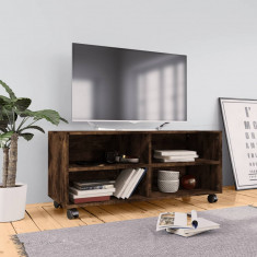 Comoda TV cu roti, stejar fumuriu, 90x35x35 cm, lemn prelucrat GartenMobel Dekor