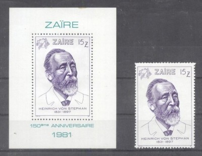 Zaire 1981 Heinrich von Stephan set + perf. sheet MNH DA.022 foto