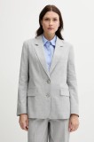 Sisley blazer din amestec de in culoarea gri, un singur rand de nasturi, cu imprimeu, 2X0KLW030