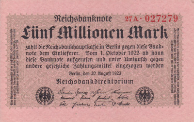 GERMANIA 5.000.000 marci 1923 AUNC+!!! foto