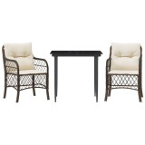 Cumpara ieftin Set bistro cu perne, 3 piese, maro, poliratan