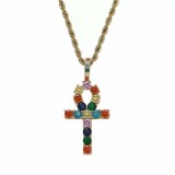 Cumpara ieftin Colier MBrands cu pandantiv in forma ankh, cristale zirconiu colorate Auriu