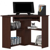 Birou calculator pe colt, placa laminata, 4 rafturi, raft tastatura, stejar Wenge, 80x80x74 cm, Akord Furniture Factory