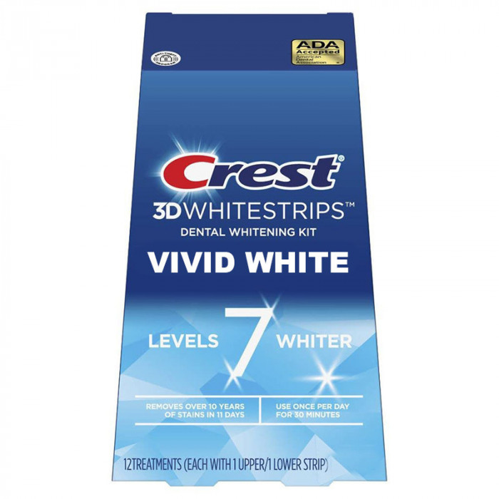 Benzi Albirea Dintilor, Crest, 3D White, New Vivid White, 9% Concentratie, Cutie 12 Plicuri, 24 Benz