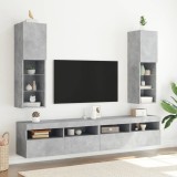 vidaXL Comode TV cu lumini LED, 2 buc., gri beton, 30,5x30x102 cm