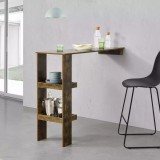 Cumpara ieftin Masa tip Bar Solvesborg DH cu Efect de Lemn Nuanta Inchisa, Montabila pe Perete, Dimensiuni 120x45x106 cm, 2 Rafturi
