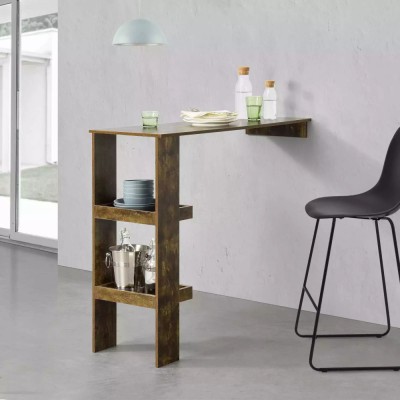 Masa tip Bar Solvesborg DH cu Efect de Lemn Nuanta Inchisa, Montabila pe Perete, Dimensiuni 120x45x106 cm, 2 Rafturi foto