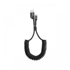 Cablu USB la Type-C Baseus Fish Eye Spring Data Black (1m, 2A, impletitura textila)