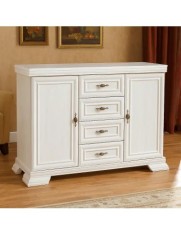 Comoda living si dormitor, VM3, 4 sertare, 2 usi, Pal melaminat, cu insertii MDF, Alb Antichizat