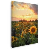 Tablou canvas peisaj apus floarea soarelui nuante galben, verde, albastru 1028 Tablou canvas pe panza CU RAMA 60x90 cm