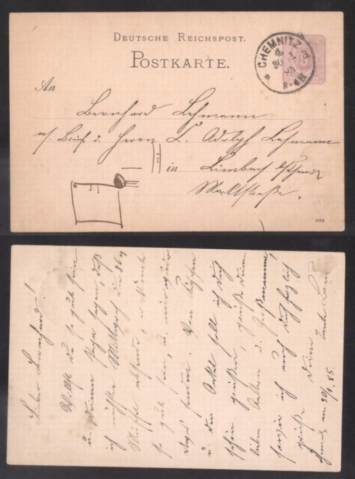 Germany Reich 1885 Old postcard postal stationery Chemnitz D.878