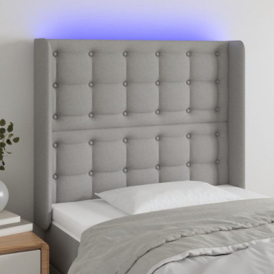 vidaXL Tăblie de pat cu LED, gri deschis, 83x16x118/128 cm, textil foto