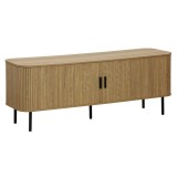 Cumpara ieftin Comoda TV - Consola de dimensiuni medii Scandi MDF culoare lemn naturala cu picioare din metal negru 150x45x57.5cm