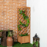 Outsunny Jardiniera de gradina din lemn de brad maro cu grila pentru plante cataratoare, 40x40x145cm