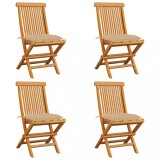 vidaXL Scaune grădină cu perne bej, 4 buc., lemn masiv de tec 3062586