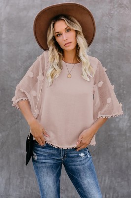 K819-58 Bluza casual din material lejer cu maneci scurte largi foto