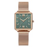 Ceas dama Hannah Martin Cadran patrat Quartz Analog Elegant Auriu verde smarald