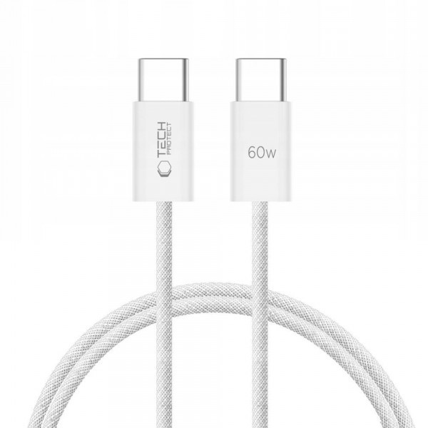 Cablu Date si Incarcare USB-C - USB-C Tech-Protect Ultraboost Classic, 60W, 1m, Alb