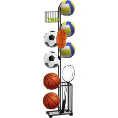 Organizator multifunctional din metal, pentru mingi, flori, umbrele, cu 7 niveluri, constructie robusta, picioare stabile, negru