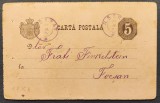 ROMANIA 1881 - Intreg Postal - 5 bani negru - circulat de la Ramnicu Sarat la Focsani - Carta (Carte) Postala - model CP15b