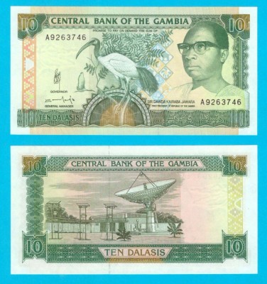 Gambia (p#13) 10 Dalasis 1991 UNC &amp;#039;Jawara&amp;#039; serie: A9263746 foto