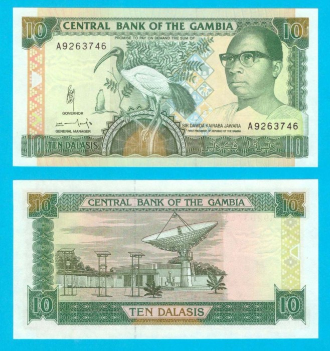 Gambia (p#13) 10 Dalasis 1991 UNC &#039;Jawara&#039; serie: A9263746