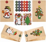 Set de 24 pungi si 48 stickere pentru calendarul de advent Tenwo, hartie/PVC, multicolor, 12 x 8 x 22 cm