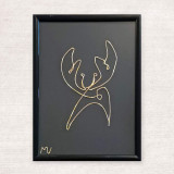 Tablou zodia Rac, sculptura din fir continuu de sarma placata cu aur, 14&times;19 cm