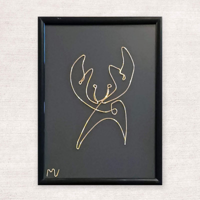 Tablou zodia Rac, sculptura din fir continuu de sarma placata cu aur, 14&amp;times;19 cm foto