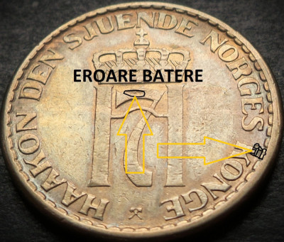 Moneda 1 COROANA / Krone - NORVEGIA, anul 1957 * cod 4561 = ERORI de BATERE foto