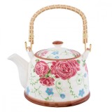 Cumpara ieftin Ceainic cu infuzor ceramica cu decor floral roz 18 cm x 14 cm x 12 h / 0.7 L
