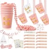 Set Petrecerea Burlacitelor Team Bride/Bride To Be: Voal, Coronita, Panglica, Bratari, Pahare Shot-uri, Tatuaje, Roz/Auriu, 32 Buc