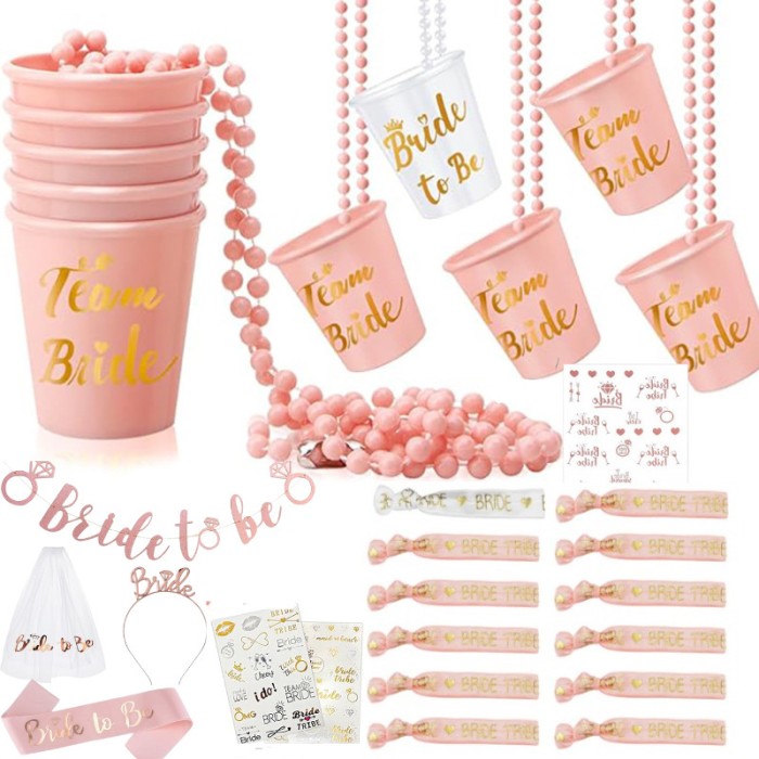 Set 11+1 accesorii Petrecerea Burlacitelor, Team Bride/Bride To Be, Pahare, Bratari