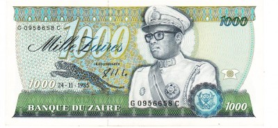 Zair 1 000 Zaires Mobutu 1985 P-31 aUNC Seria 0956658 foto
