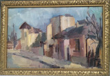 Cumpara ieftin G. GEORGESCU-OBROCEA (1937-2021)-Stradă mică &icirc;n Bucureşti, pictură, Peisaje, Ulei, Impresionism