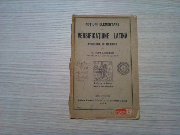 Notiuni Elementare de VERSIFICATIE LATINA Prosodia si Metrica - G. Popa-Lisseanu