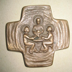 A213-Aplica vintage Hristos cu 2 Apostoli bronz 7 cm.
