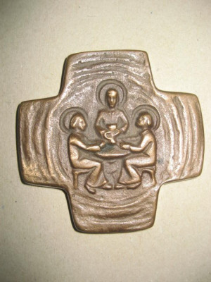 A213-Aplica vintage Hristos cu 2 Apostoli bronz 7 cm. foto