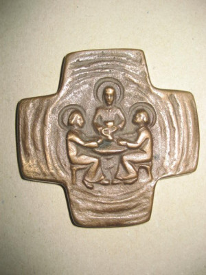 A213-Aplica vintage Hristos cu 2 Apostoli bronz 7 cm. foto