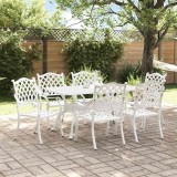 Set de dining de grădină din 7 piese din aluminiu turnat alb