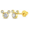 Cercei din Aur 14K pentru Copii, model Mickey Mouse cu Cubic Zirconia, inchidere cu Filet si Protectie, Cercei aur, Bebe Gold
