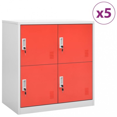 vidaXL Dulapuri vestiar 5 buc. gri deschis și roșu 90x45x92,5 cm oțel 3095229 foto