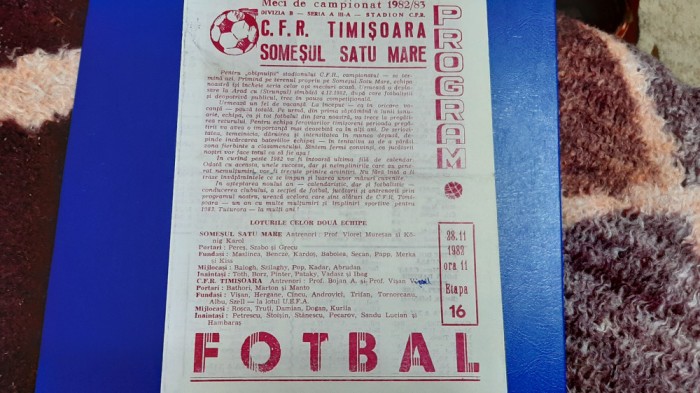 program CFR Timisoara - Somesul SM