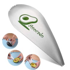 Taietor special pentru avocado 3 in 1, forma curbata, zimti pentru apucare si taiere, din otel inoxidabil, 15 x 6 cm, gri
