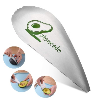 Taietor special pentru avocado 3 in 1, forma curbata, zimti pentru apucare si taiere, din otel inoxidabil, 15 x 6 cm, gri foto