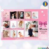 Tablou pe panza canvas personalizat nou nascut cu poze din primul an - dreptunghiular - fetita